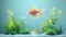 Vibrant goldfish swimming in a tranquil aquascape environment