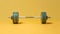 Vibrant Green Barbell On Yellow Background - Minimalist Photography