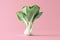 A vibrant green bok choy leaf contrasts beautifully against a soft pink background, A minimalist design featuring bok choy as the