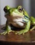 Vibrant Green Frog Closeup AI Generated