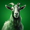 Vibrant Green Goat: Hyperrealistic 3d Render With Strong Black And White Muscular Breed
