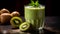 Vibrant Green Kiwi Smoothie in Glass Showcasing Creamy Pulpy Texture for Refreshing Natural Goodness. Generative Ai