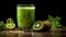 Vibrant Green Kiwi Smoothie in Glass Showcasing Creamy Pulpy Texture for Refreshing Natural Goodness. Generative Ai