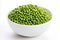 Vibrant green peas on white backdrop for captivating visuals in ads and packaging designs.