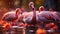 A vibrant group of birds wading in a tranquil pond generated by AI