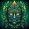 Vibrant Hand-drawn Tribal Mask in Tropical Rainforest