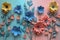Vibrant Handcrafted Paper Flowers Arranged on Gradient Pastel Background for Artistic Display