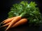 Vibrant Harmony: Carrots with Lively Orange and Green on a Dark Background. Generative AI