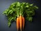 Vibrant Harmony: Carrots with Lively Orange and Green on a Dark Background. Generative AI