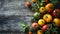 Vibrant Harvest Delight: Assorted Colorful Tomatoes and Herbs Amidst an Antique Wooden Backdrop