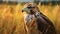 Vibrant Hawk In A Field: A Stunning Photo Hyper-realism