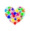 Vibrant heart icon made of multicolored hand prints