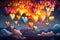 Vibrant Heart Rain. Stunning Illustration of Colorful Heart-Shaped Raindrops Cascading from the Sky