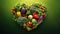Vibrant Heart-Shaped Vegetable Arrangement on Green Background AI Generated