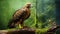 Vibrant High-energy Imagery: Hawk Sitting On Moss Covered Branch