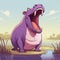 Vibrant Hippopotamus Illustration: 2d Game Art With Manga-inspired Characters