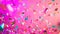 Vibrant holographic confetti falling on a bold pink background, generative ai