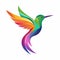 A vibrant hummingbird with colorful feathers is flying through the air, Vibrant and colorful hummingbird design, minimalist simple