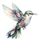 Vibrant hummingbird painting with colorful wings, AI-generated.