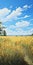 Vibrant Hyperrealistic Rendering Of A Bucolic Prairie With Yellow Grass