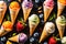 Vibrant Ice Cream Cones: Blueberry, Strawberry, Pistachio, Almond Flavors