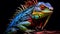 Vibrant Iguana On Dark Background - Colorful Realism Art