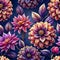 Vibrant Illustrated Dahlia Flowers on a Starry Night Background