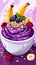 A vibrant illustration of an acai smoothie bowl, garnished with various fruits and nuts.