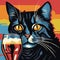 Vibrant Illustration Of A Black Cat And Beer: Fauvism-inspired Artwork