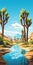 Vibrant Illustration Of California Plein Air Landscape With Desert Trees And River