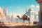 Vibrant illustration, Camel, Sheep, Goat, and mosque create a harmonious scene