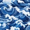 Vibrant illustration of crashing waves in blue and white for art background (tiled)