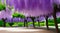 Vibrant illustration of flowering wisteria forest