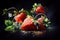 A vibrant illustration of juicy, ripe strawberries placed on a dark background, capturing their rich colors and inviting freshness