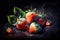 A vibrant illustration of juicy, ripe strawberries placed on a dark background, capturing their rich colors and inviting freshness