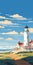 Vibrant Illustration Of Montauk Lighthouse In Classic Americana Style