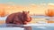 Vibrant Illustration Of A Relaxing Hippopotamus On Water