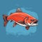 Vibrant Illustration Of A Salmon Fish On Blue Background