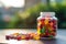 Vibrant image: chewable vitamins in a glass jar, Gummy supplements tempting in a colorful array