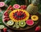 In this vibrant image, a lush arrangement of tropical fruits and berries adorns the table,