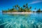 Vibrant image of a tropical island with lush palm trees, white sandy beaches, and clear blue skies, representing paradise and