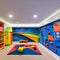 A vibrant and interactive playroom with a climbing wall, a slide, and a dedicated reading nook1, Generative AI