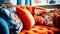 vibrant interior design with colored sofa and cushions