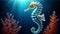 A Vibrant, Intricate Digital Illustration of a Mystical, Swirling Underwater Vibrant Seahorse in An Ethereal Oceanic Environment