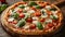 Vibrant italian pizza photography mouthwatering toppings with mozzarella pull in sharp detail