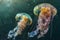 Vibrant Jellyfish Swarm in Deep Blue Sea.