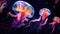 Vibrant Jellyfish Underwater Ballet in Deep Ocean