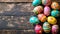Vibrant and joyful easter greeting postcard design with colorful eggs and festive decorations