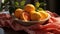 A vibrant, juicy, and refreshing citrus fruit bowl on a wooden table generated by AI