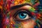 Vibrant Kaleidoscope: A Woman\\\'s Rainbow Eye. Generative AI.